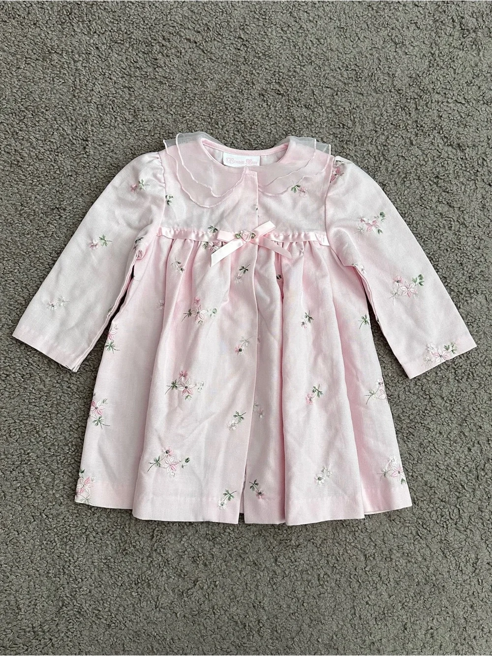 Bonnie Baby Pink Floral Embroidery Long Sleeve Coat Toddler 24M